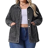 Agnes Orinda Plus Size Denim Jacket for Women Long Sleeve Vintage Jean Jackets with Pockets 2025 Western Outfit