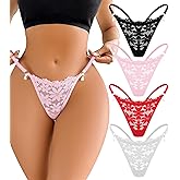 YIFVTFCK G-String Thongs for Women Sexy Lace T Back Underwear Low Rise No Show Cheeky Panties