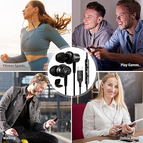 HGCXING USB C Headphones for Samsung S25 S24 FE Galaxy A26 A36 A56