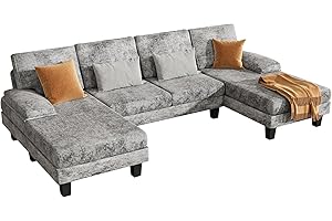 YESHOMY Convertible Sectional Sofa U-Shaped Couch with Soft Modern Cotton Chenille Fabric for Living Room, Oversized Seats with Comfortable Backrest, Light Gray