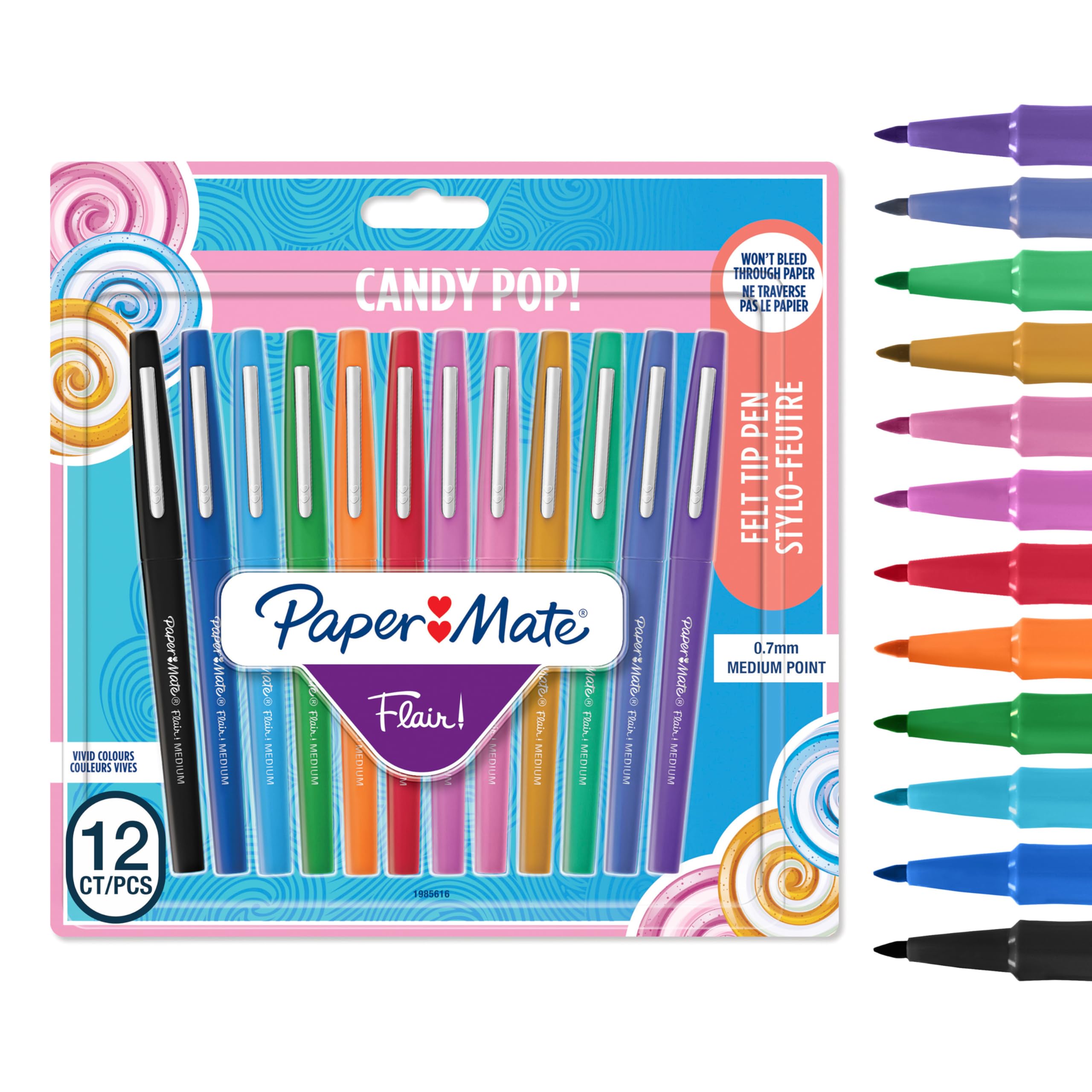 Paper Mate Flair Felt Tip Pens | Medium Point (0.7 mm) Marker Pens | Assorted Candy Pop Colouring Pens | For Kids & Adult Colouring, Journalling & More | 12 Count — image 1