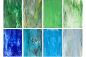 HAOSUM 8 Variety Stained Glass Sheets Pack 4 x 6 Inch,Blue/Green Cathedral Glass Mosaic Tiles for DIY Crafts (D Mixed)