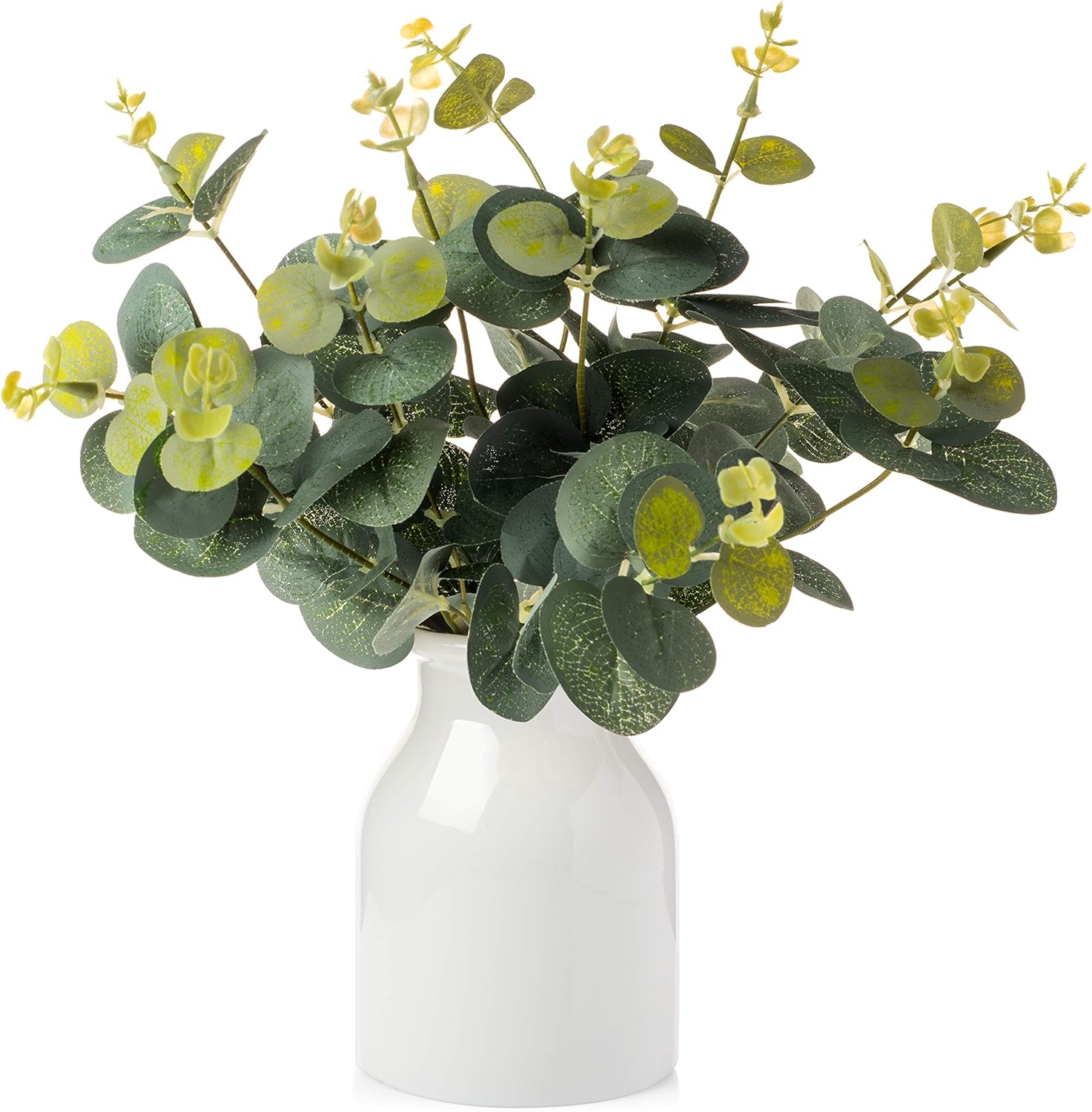 Amazon Com Everlasting Silk Flowers Artificial Floral Arrangements Eucalyptus Bouquet Table Centerpieces Ceramic White Vase With Non Slip Base Included Fake Plant Decor For Home Dining Room Kitchen Dining
