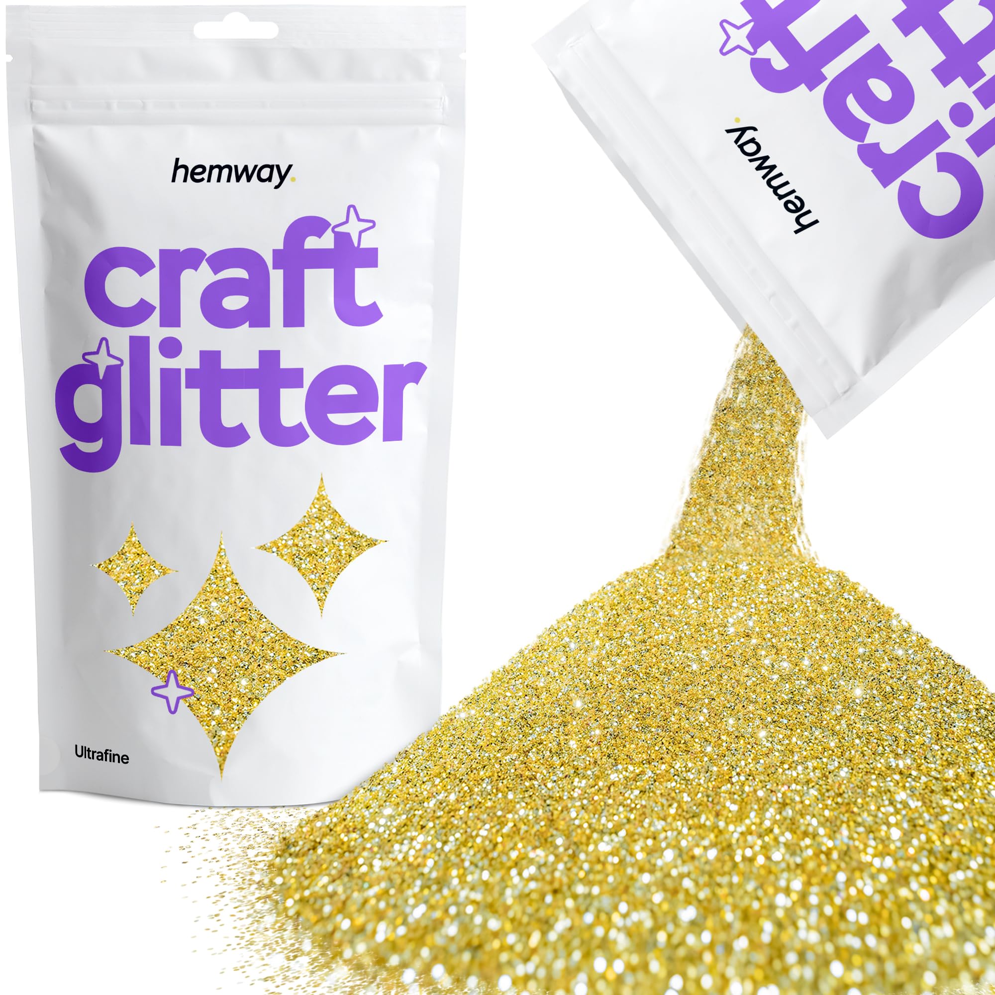 Hemway Craft Glitter Sand Gold 100g Ultrafine Glitter for Crafts, Resin, Cosmetic, Nail, Face, Body, Festival, Tumblers, Art, Candle, Crafting