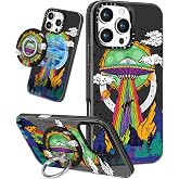 Lotadilo for iPhone 16 Pro Max Case with Stand, UFO Alien | Compatible with Magsafe, Magnetic Ring Holder, Cute Girly Pattern, Phone Cover for Women Teen Girls, TPU Bumper Protection