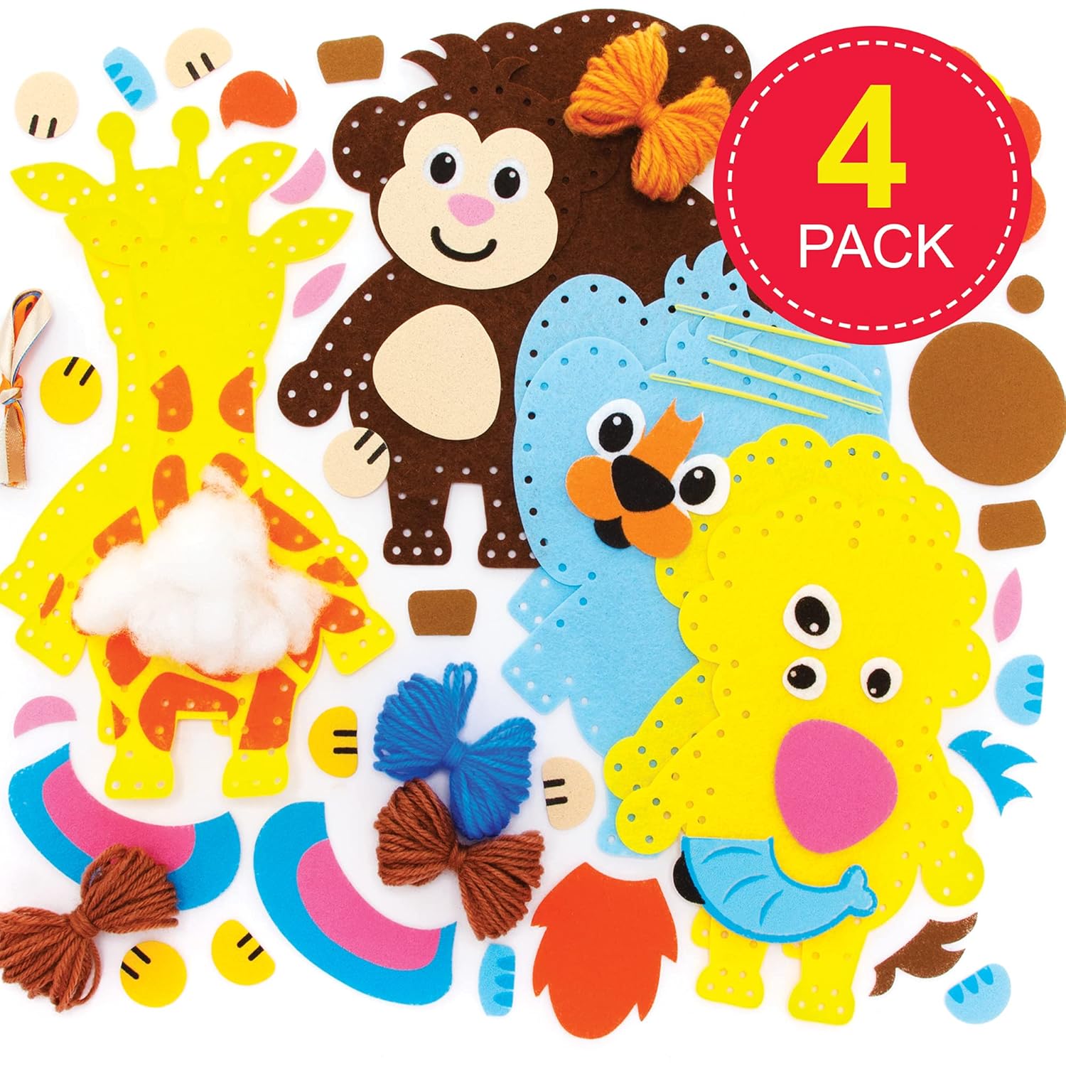 Baker Ross FE609 Jungle Animal Sewing Decoration Kits, Pack of 4 - Image 3