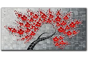 JELRINR Oil Painting 3D Contemporary Art Handmade Oil Painting On Canvas Texture Red Flower Tree paintings Canvas Wall Abstract Artwork Home living Room Decor paintings 24x48 inch