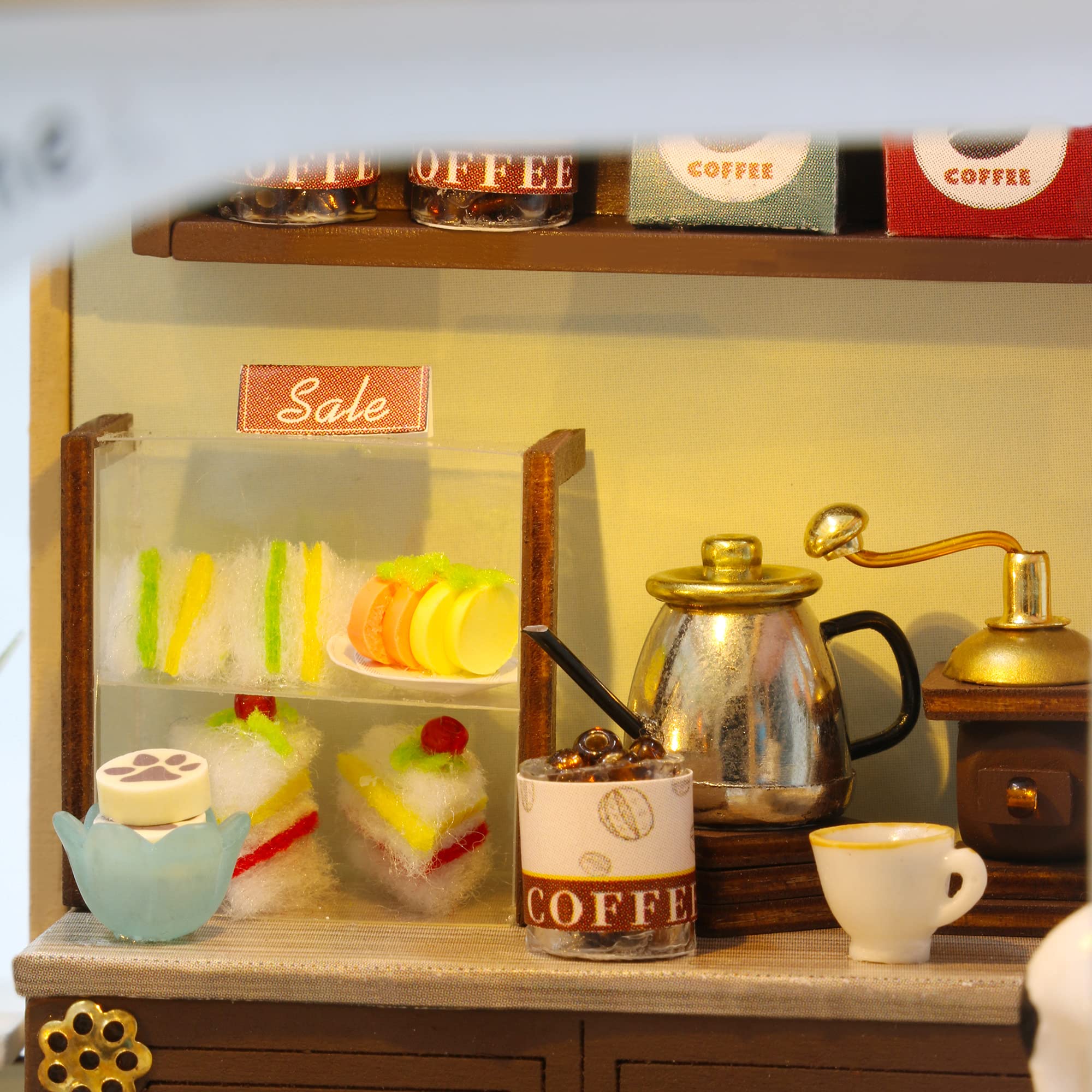 GuDoQi DIY Miniature Dollhouse Kit, Tiny House kit with Music, Miniature House Kit 1:24 Scale, Great Handmade Crafts Gift for Mother's Day Birthday Christmas Day,Lovely Cats' Coffee Shop
