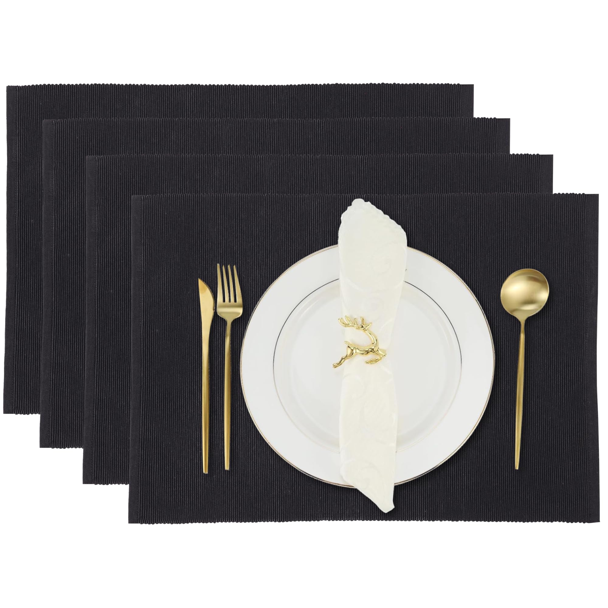 RAJRANG Black Cotton Placemats Set of 4 Reversible Cloth Table Mats for Dining Kitchen Use 13x19 Inches Washable Fabric Table Mats