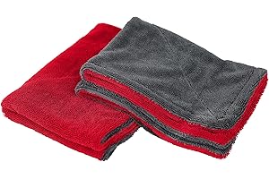 LIVOS 2 Pack Car Drying Towel, Premium Microfiber Towels for Cars, 1000GSM, Edgeless Twisted Loop Design, No Streaks, Scratches, or Water Spot, Absorbent Wash Towel, 18" x 24" (Red&Grey)