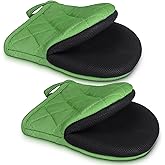 1 Pair Short Oven Mitts - Silicone Kitchen Oven Gloves High Heat Resistant 500℉, Mini Oven Mits with Non-Slip Grip Surfaces and Hanging Loop for BBQ, Baking, Cooking and Grilling (Green)
