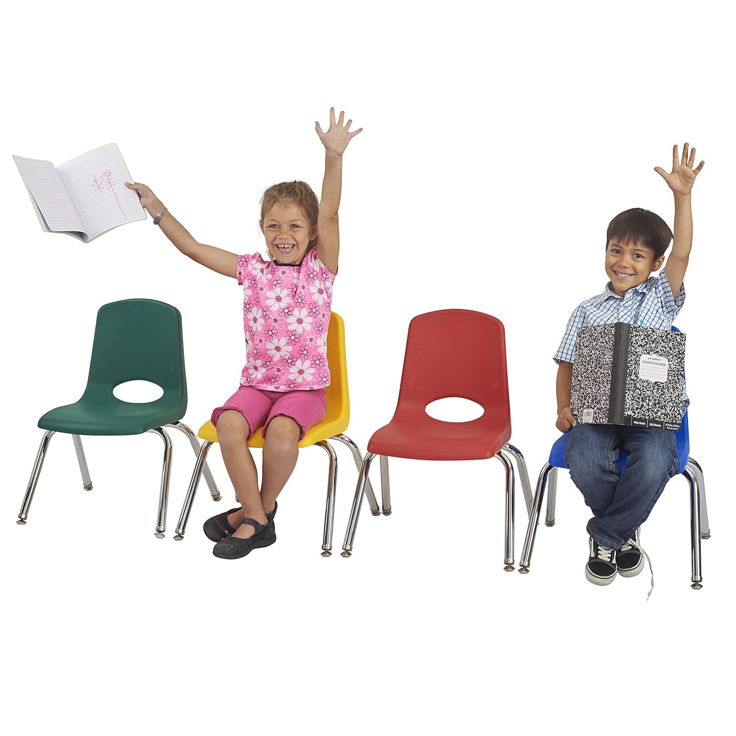 FDP 12" School Stack Chair, Stacking Student Seat with Chromed Steel Legs and Nylon Swivel Glides; for in-Home Learning or Classroom - Assorted Colors (6-Pack): Industrial & Scientific