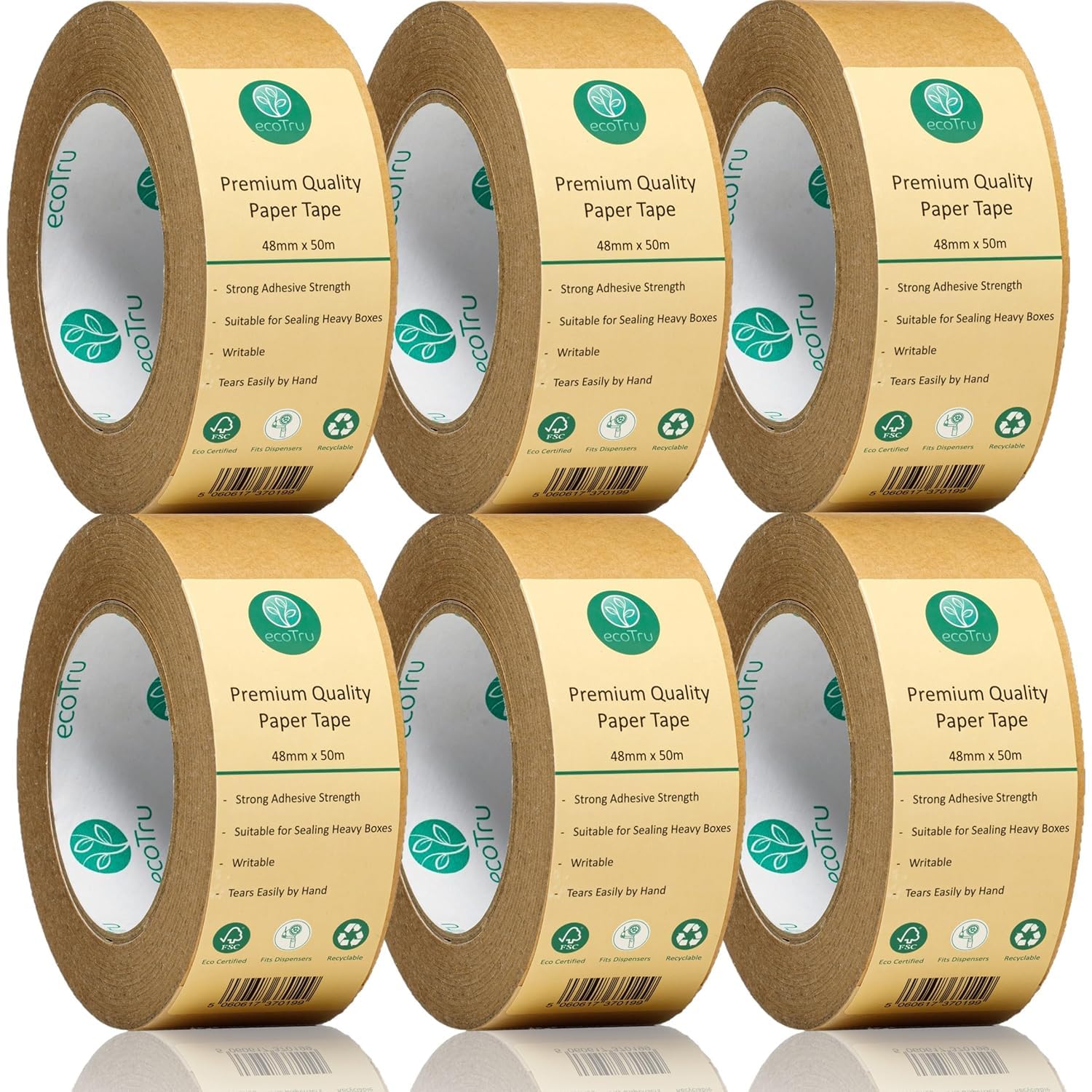 Photo 1 of 1 ROLL ecotru Ultra Strong Kraft Paper Packing Tape, Heavy Duty Brown Packing Tape for Box & Gummed Paper Tape for Sealing Packaging Shipping Moving & Masking,Biodegradable Printable, 1.9in x 55Yd, 1 Roll