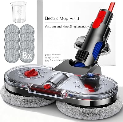 Testa di Mocio Elettrico per Aspirapolvere Dyson V7 V8 V10 V11 V15 Spazzola Lavapavimenti per Dyson con Serbatoio Rimovibile, Contenitore di Riempimento e 8 Panni Lavabili