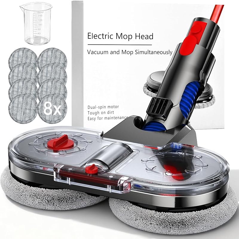 Testa di Mocio Elettrico per Aspirapolvere Dyson V7 V8 V10 V11 V15 Spazzola Lavapavimenti per Dyson con Serbatoio Rimovibile, Contenitore di Riempimento e 8 Panni Lavabili
