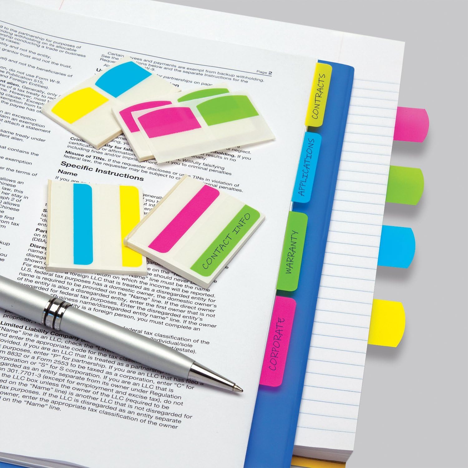 Redi-Tag Write-On Removable Index Tabs, 2 x 11/16 Inches, 48 Tabs per Pack, 4 Assorted Colors, 1-Pack (33248) : Binder Index Dividers : Office Products