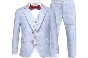RINFAM Boys Tuxedo Suits Size 4-16 Plaid Stripe Dress Suit Jacket for Boys 3 Piece Tweed Pinstripe Slim Fit Suits Set