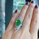 Vintage 925 Sterling Silver Shiny Full Diamond Emerald Ring 18K Gold Green 3Ct Cubic Zirconia Promise Rings CZ Diamond Cocktail Rings Eternity Engagement Wedding Band Ring for Women Z.77 (US Code 8)