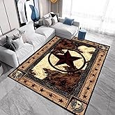 Rustic Western Texas Star Modern Area Rugs Cowhide Farmhouse Country Carpet Primitive Floor Mat Non-Slip Doormats Vintage Runner Rug for Living Room Bedroom 5'x7'