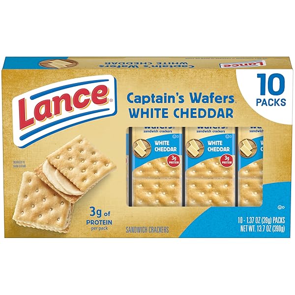 LANCE SANDWICH CRACKERS, CAPTAIN’S WAFERS WHITE CHEDDAR, 10 INDIVIDUAL PACKS, 6 SANDWICHES EACH