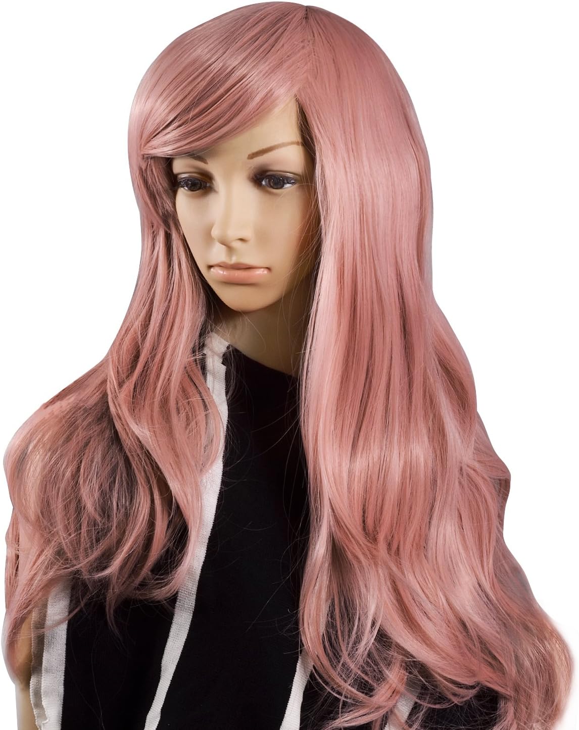 Krodi Wig Fashion Heat Resistant Big Wavy Long Curly Wavy Human Hair Wigs (Light Pink)