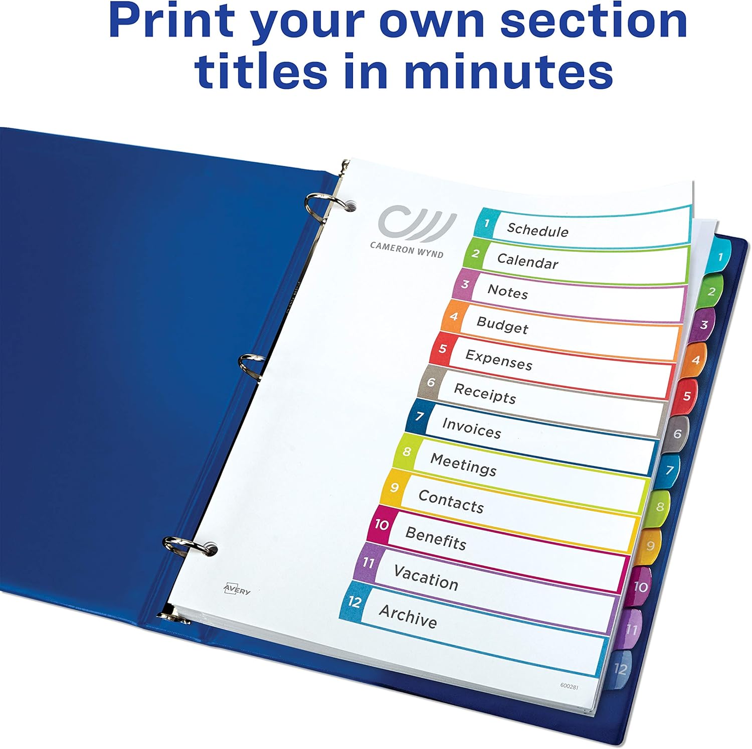 Avery 12 Tab Dividers for 3 Ring Binders, Customizable Table of Contents, Multicolor Tabs, 1 Set (11843) : Office Products