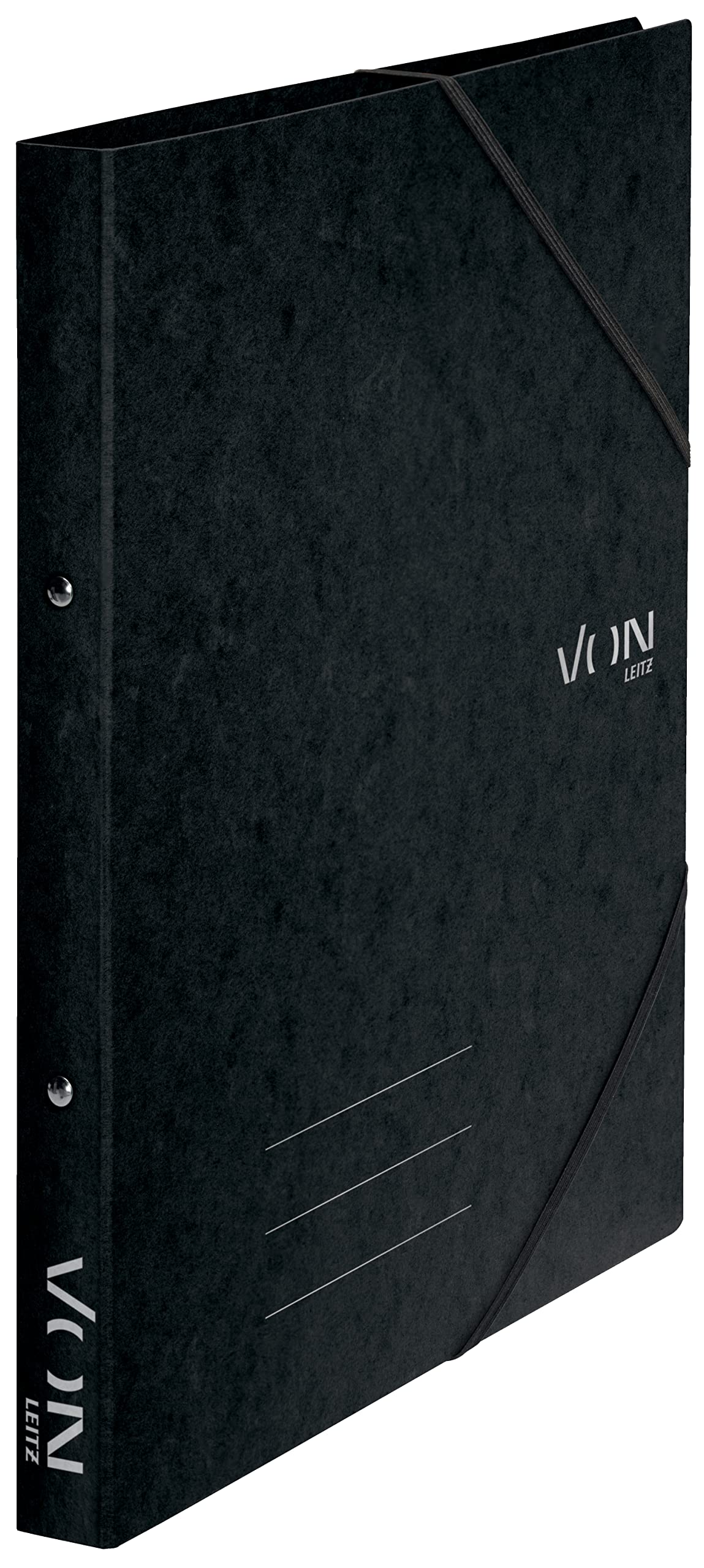 VON Leitz 30120095 A4 Ring Binder with 2 Rings Elastic Closure Cardboard 25 mm Spine Width for 140 Sheets Ring Binder for School, Study & Household, Pack of 5, Black