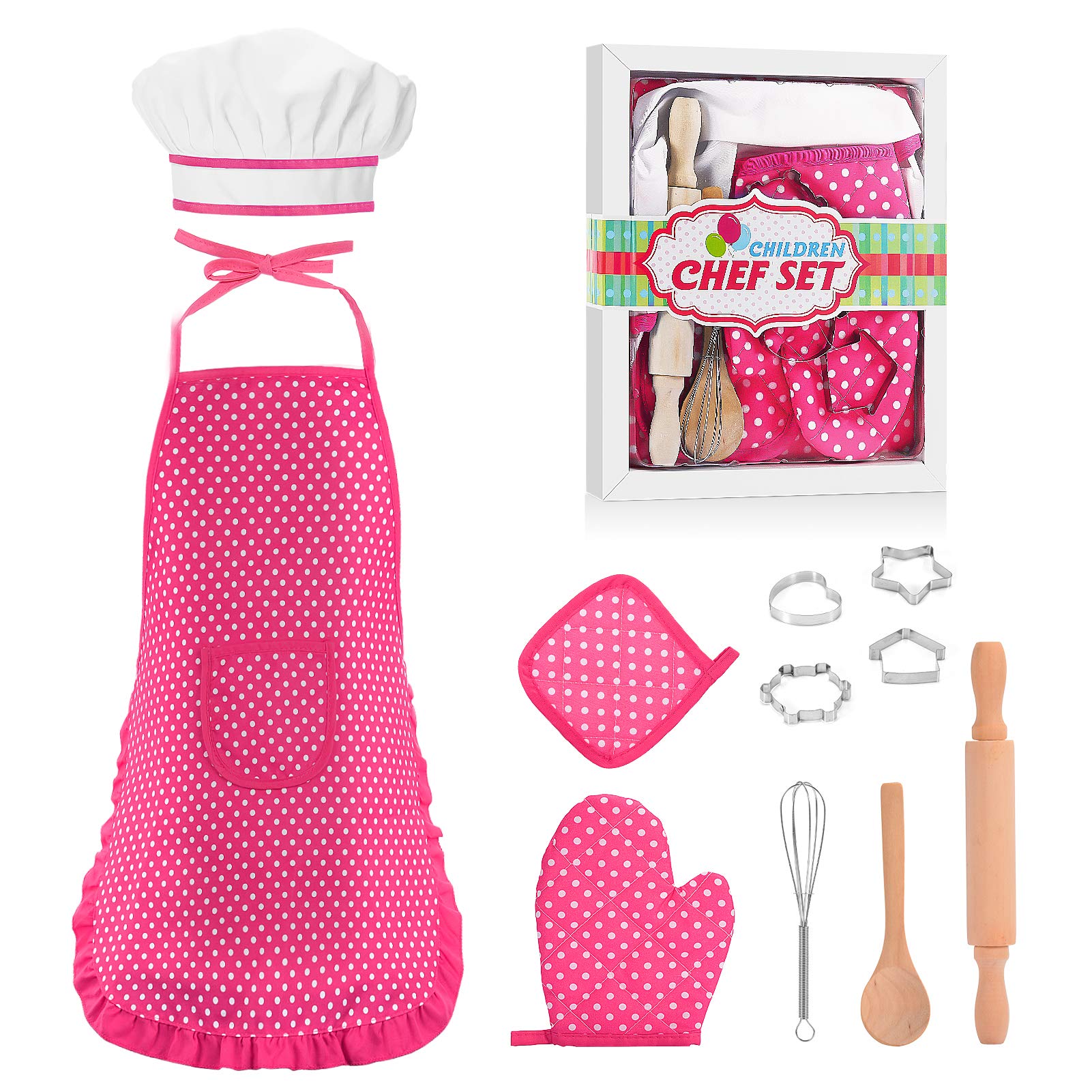 Photo 1 of Popular Gifts for 2-8 Year Old Girls Boys, Chef Costume Set for Kids Apron for Girls Kids Chef Hat and Cooking Toys Birthday Xmas Stocking Stuffer for Toddlers Pink