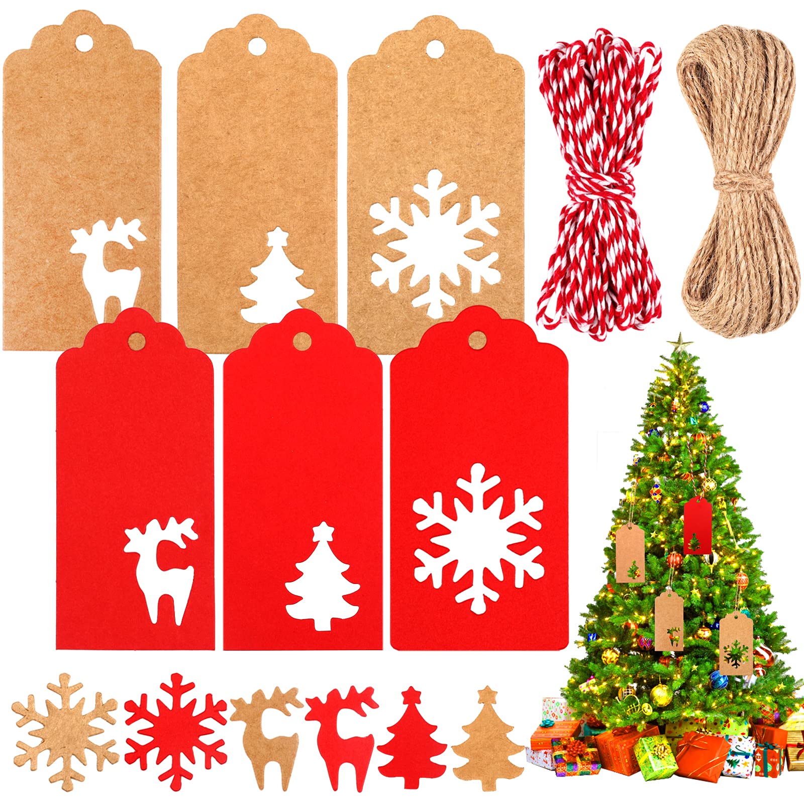 120 Pcs Handmade Kraft Gift Wrapping Tags - Christmas Labels with 20M String, DIY Crafts