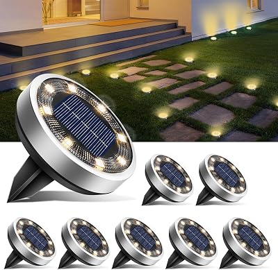 BTFARM 8 Packs Luzes LED Solares Piso de Jardim ao Ar Livre, 8 Lâmpada Solar LED Jardim ao Ar Livre, IP65 Lâmpadas de Piso Solar Impermeáveis Caminho, Gramado, Pátio, Terraço (Branco Quente)