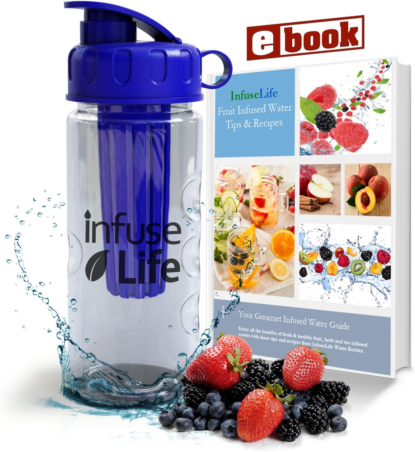 InfuseLife Compact Fruit Infuser Water Bottle by Lifestyle Dynamics (Clear/Red or Blue) - 22oz