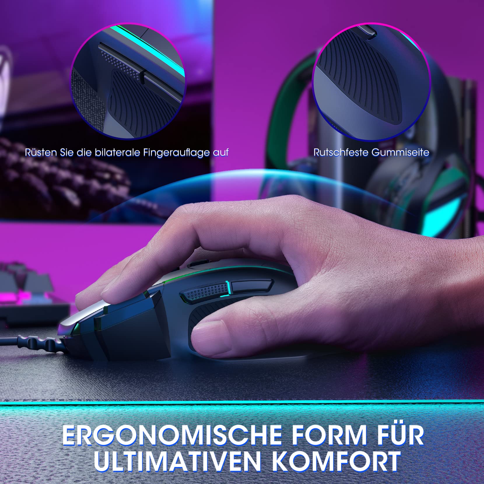 Dacoity Gaming Maus, Gaming Mouse mit 8 Programmierbare Tasten und Einstellbar 8000 DPI, RGB Beleuchtung PC Maus mit Kabel,USB-Wired Mouse mit Feuertaste ergonomisches für MMO,FPS,MOBA,Windows,PC,Mac 4