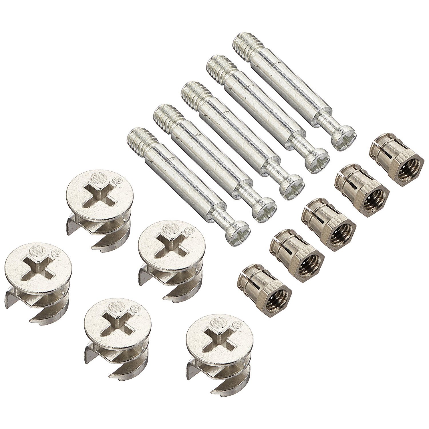 Flyshop 3 in 1 Furniture Cabinet Connector Connecting Fittings #261 (15 x 12mm) Cam Lock and M6 Dia 32mm Length Dowel with Alloy Nuts 10 Sets