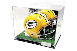 B21DESIGN Acrylic Full Size Football Helmet Display Case Stand Box for Sports Memorabilia Collectibles Autograph Riser Shoes Artificial Turf Grass 15x12x12 Inch