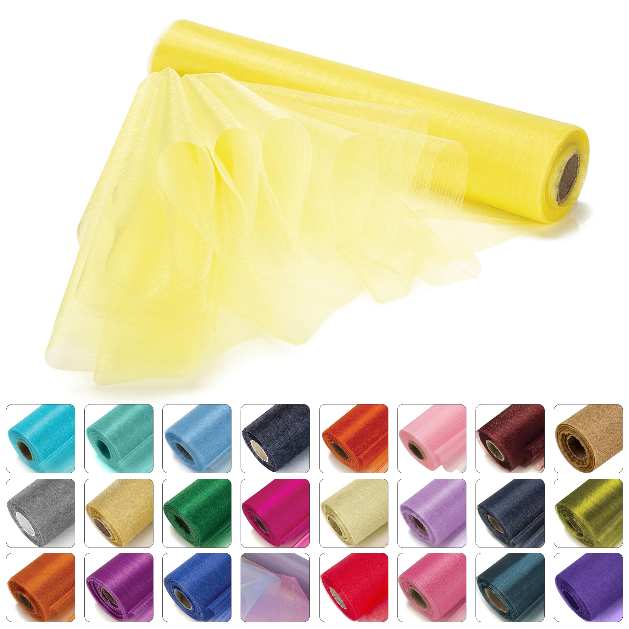WedDecor 25m x 29cm Snow Sheer Yellow Organza Roll Sash Glitter Fabric for Table Runner Sashes Wedding & Christmas Decoration, Chair Cover Bows, Party Favours, Ribbon Crafting Supplies, 1pc