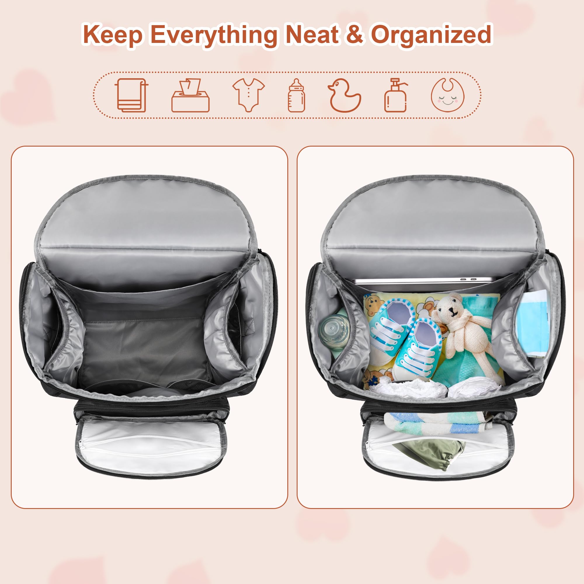 Baby Diaper Bag Backpack, Multifunction Waterproof Travel Diaper Bag with Stroller Straps, Large Capacity Diaper Bag Backpack for Boys Girls - Baby Registry Search Shower Gifts - Black