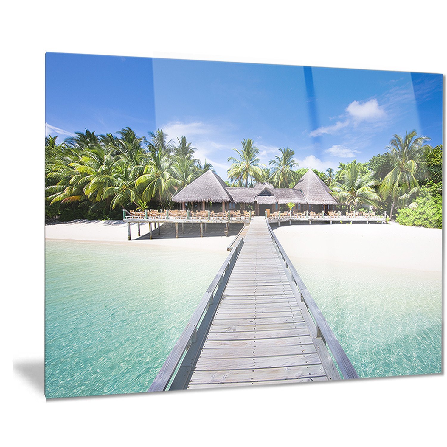 Designart Beach with Coconut Palm Trees-Landscape Photo Metal Wall Art-MT8629-28x12, 12'' Hx28'' Wx1