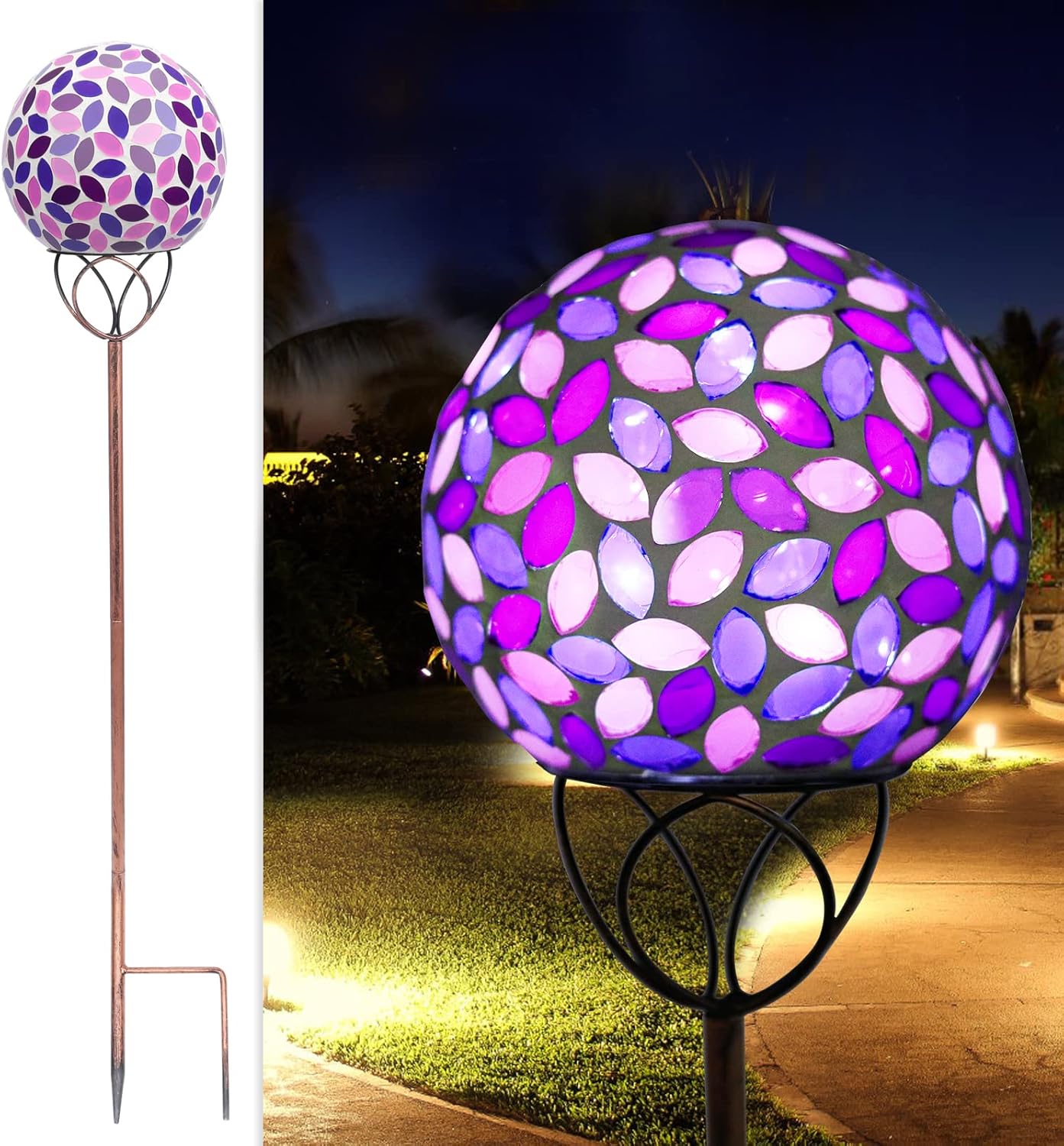 Decorative Garden Stakes - Solar Garden Lights Outdoor Decorative - Solar Gazing Ball Mosaic Garden Stakes Decorative Waterproof Outdoor Lights for Pathway Yard Lawn Decoration (Pink)