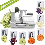 Spiralizer Ultimate 7 Strongest-and-Heaviest Duty Vegetable Slicer Best Veggie Pasta Spaghetti Maker for Keto/Paleo/Gluten-Free, With Extra Blade Caddy & 4 Recipe Ebook White