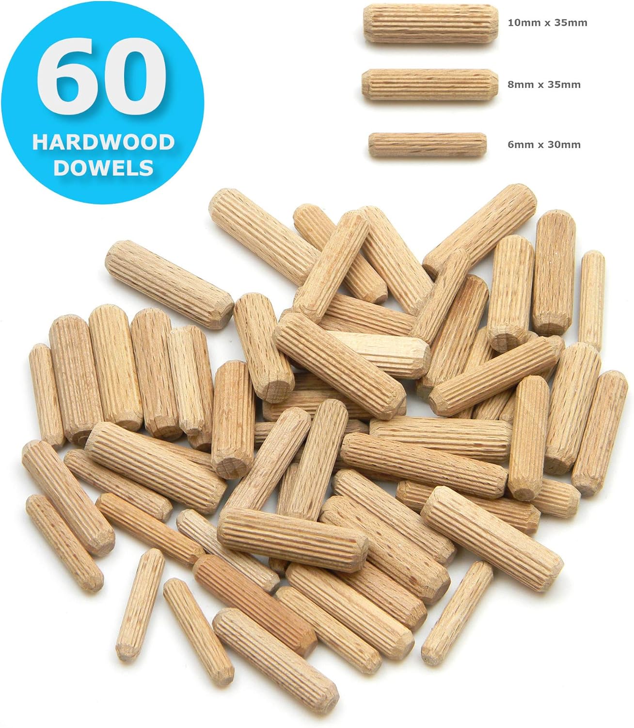 Pack of 60 Premium Quality Furniture Repair Hardwood Dowel Pins