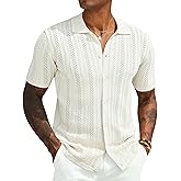 COOFANDY Mens Knit Shirt 2025 Short Sleeve Casual Button Down Shirt Summer Beach Vacation Shirts