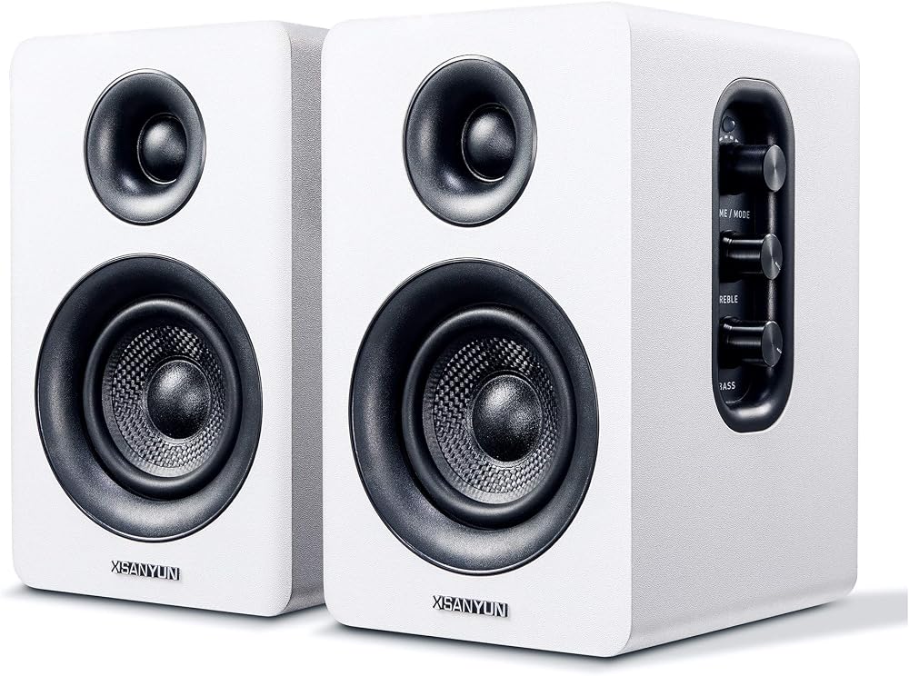 Sanyun SW208 3-inch Active Bluetooth 5.0 Bookshelf Speakers Pair White