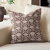 DOMVITUS Floral Pillow Covers 18x18 Decorative Throw Pillow Covers Floral Block Print Farmhouse Vintage Pillow Cover for Living Room Couch Bed Brown 1PC