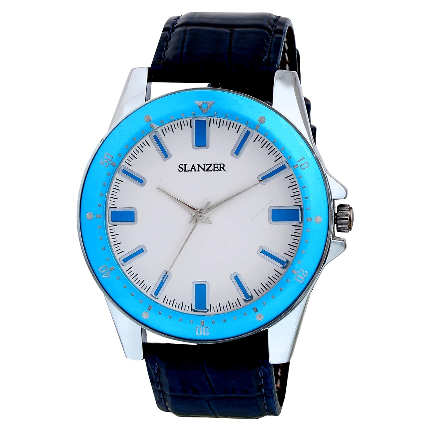 slanzer prophecy slz-0028 white dial blue strap analog men's watch