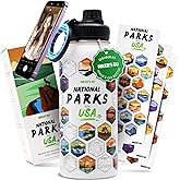 Hiker's Go National Parks Water Bottle – 32oz Insulated Stainless Steel with Magnetic Phone Holder Leakproof Lid & 63 Waterproof Stickers – Great for Hiking, Camping & Gift Giving