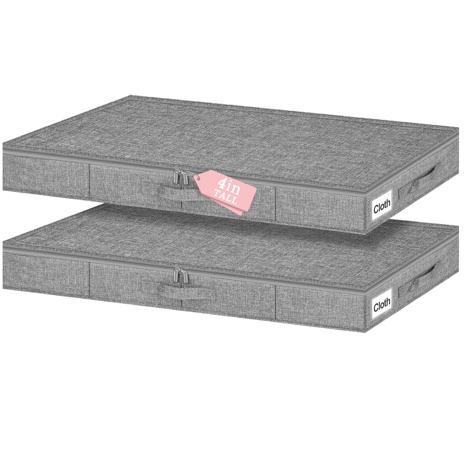 Photo 1 of Low Profile Under Bed Storage Containers, 4" Tall Underbed Storage with Rigid Sidewalls & Bottom, Shallow Clothes Storage Organizer Bin with Lid for Couch Sofa Dorm, 2-Pack, 33.5 x 16 x 4 Inches Grey