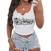LovelyWholesale Graphic Crop Tops for Women Cropped Tank Tops V Neck Ribbed Shirts