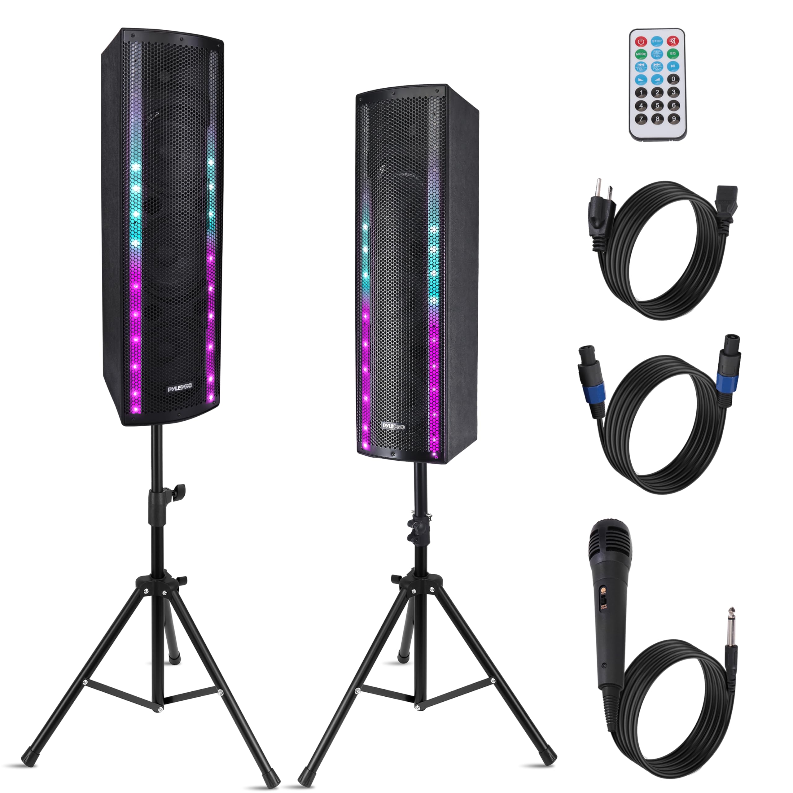 Photo 1 of Pyle Portable Bluetooth PA Speaker System - 3-Way Active & Passive Outdoor Bluetooth Speaker Portable PA System w/ Microphone In, Party Lights, FM Radio - Tripod, Remote - Pyle PS65ACT,Black