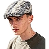 Croogo Mens Plaid Newsboy Cap Flat Cap Adjustable Ivy Gatsby Cabbie Driving Golf Hat Beret Duckbill Hat