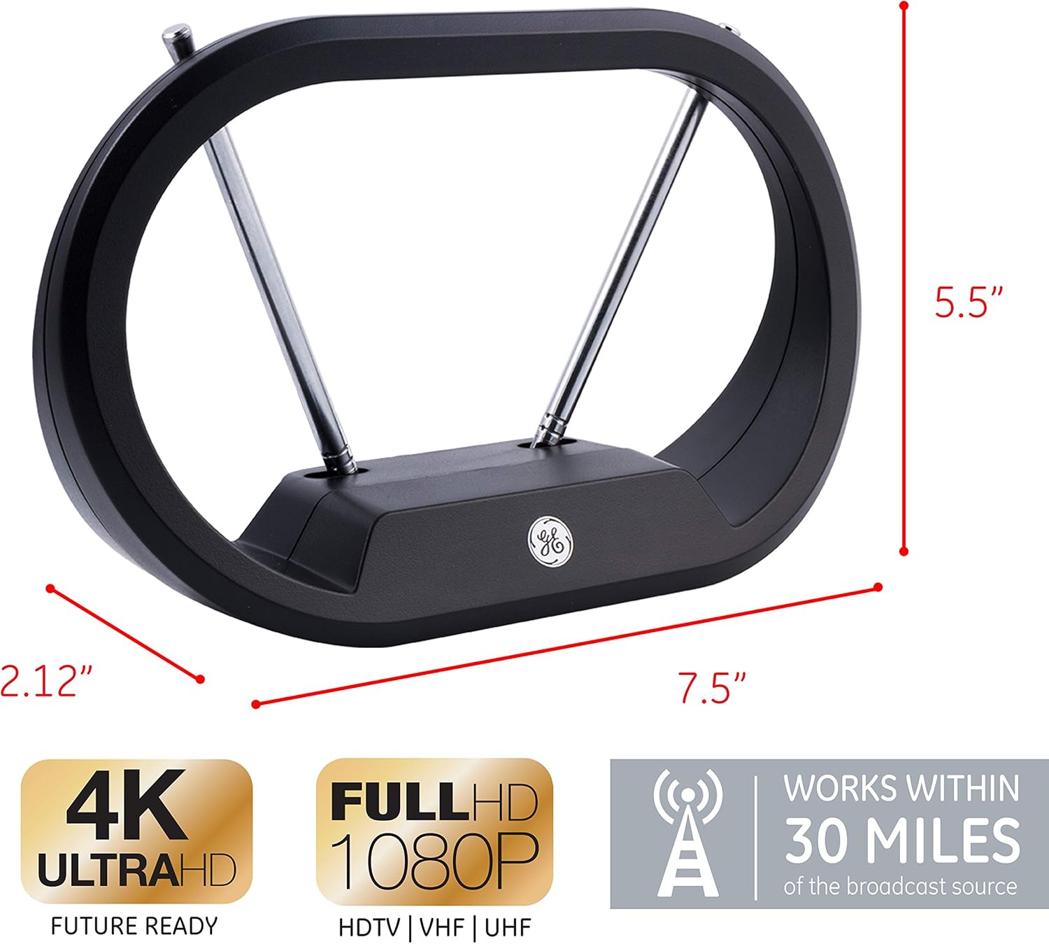 Digital Smart TV Compatible Tabletop Antenna GE Traditional Rabbit Ears  Indoor Black TV Antenna 33675 Weighted Base Dipoles Compact Design 4K 1080P  VHF UHF HDTV Antenna Antennas